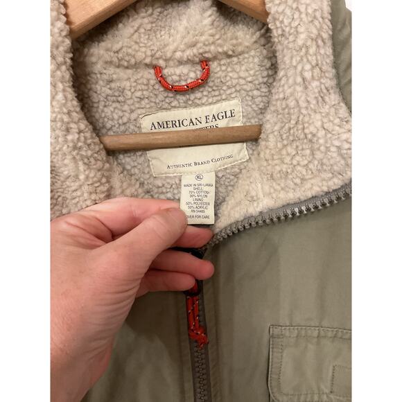 Vintage Y2K American Eagle Men's Sherpa Lined Utility Cargo Army Green Vest, XL - Picture 4 of 6